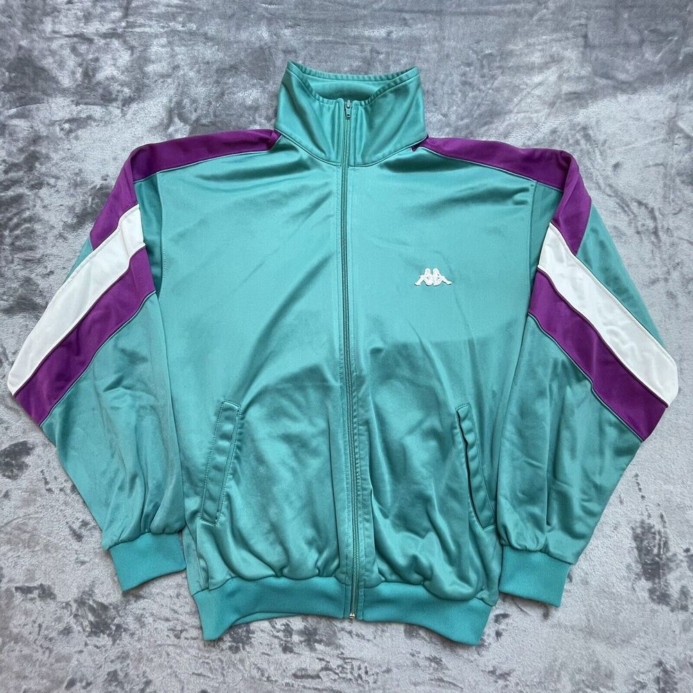 VTG Kappa Track Jacket Large Teal‎ Purple Chest Logo Retro Italian Athleisure